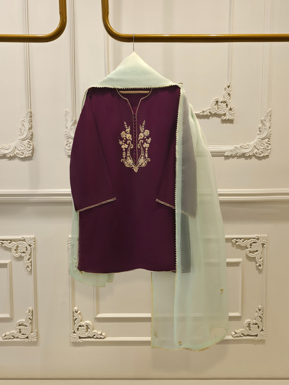 3 Piece - Pure Embroidered Cotton Net Suit S112198