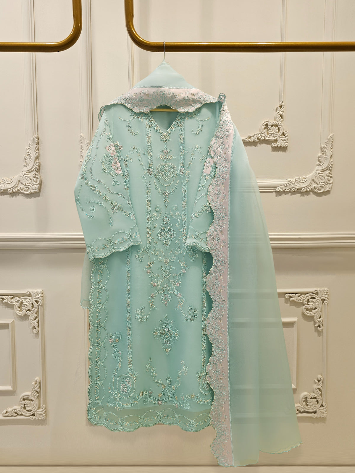 3 Piece - Pure Embroidered Organza Suit S112186