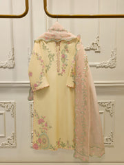 3 Piece- Pure Khadi Silk Embroidered Suit S112219