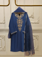 3 Piece-  Pure Embroidered Sheesha Silk Suit S112338