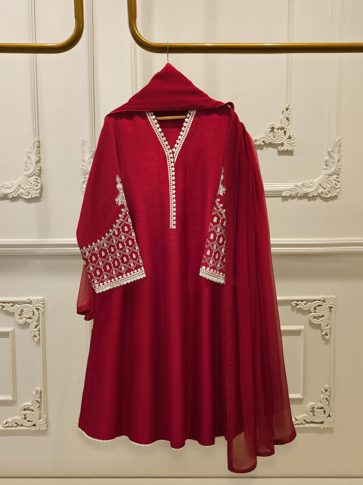 3 Piece- Pure Korean Silk Embroidered Suit S112346