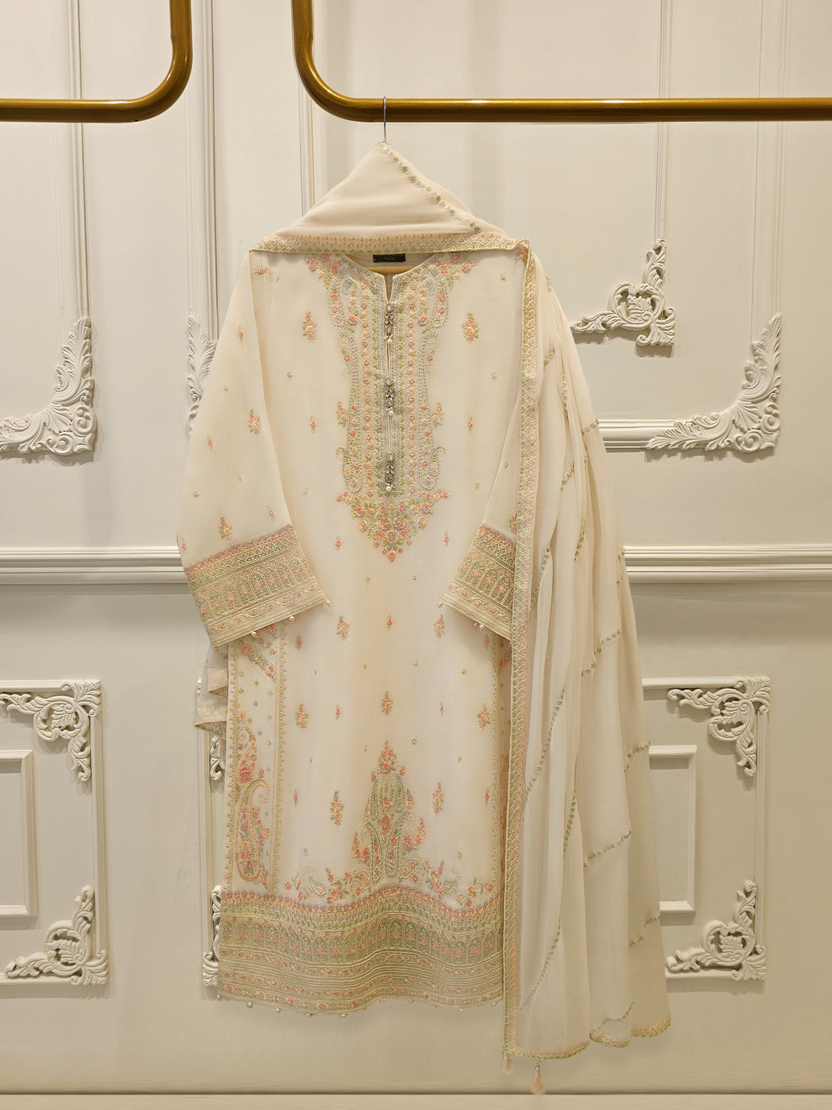 3 Piece - Pure Embroidered Cotton Net Suit S112389