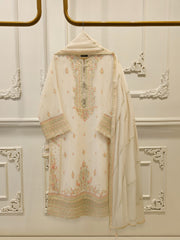3 Piece - Pure Embroidered Cotton Net Suit S112389
