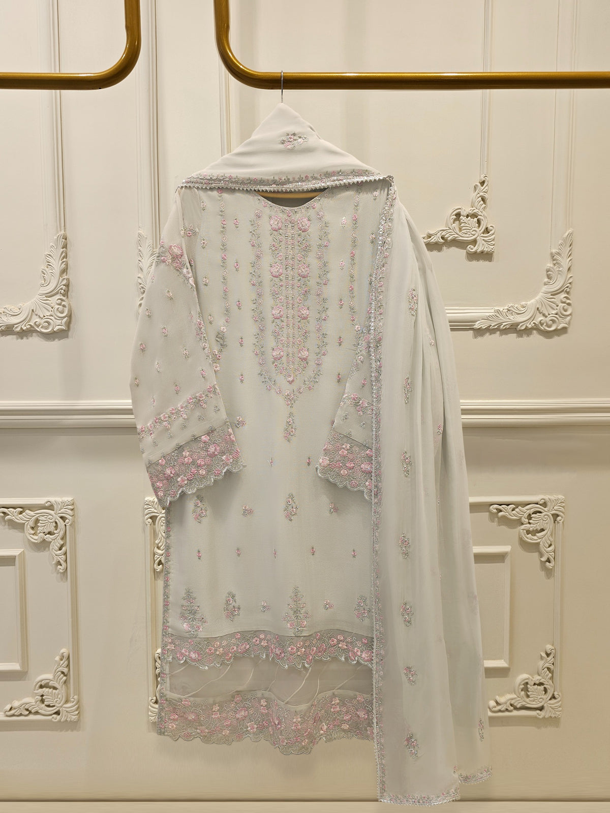 3 Piece - Pure Embroidered Cotton Net Suit S112396