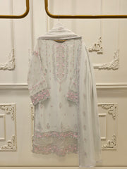 3 Piece - Pure Embroidered Cotton Net Suit S112396