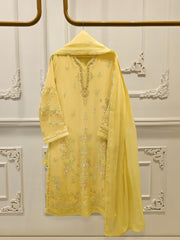 3 Piece - Pure  Chiffon Embroidered Suit S112395