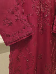 3 Piece-  Pure Embroidered Sheesha Silk Suit S112399