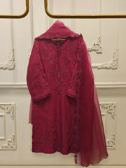 3 Piece-  Pure Embroidered Sheesha Silk Suit S112399