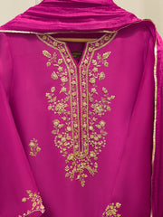 3 Piece-  Pure Embroidered Sheesha Silk Suit S112415