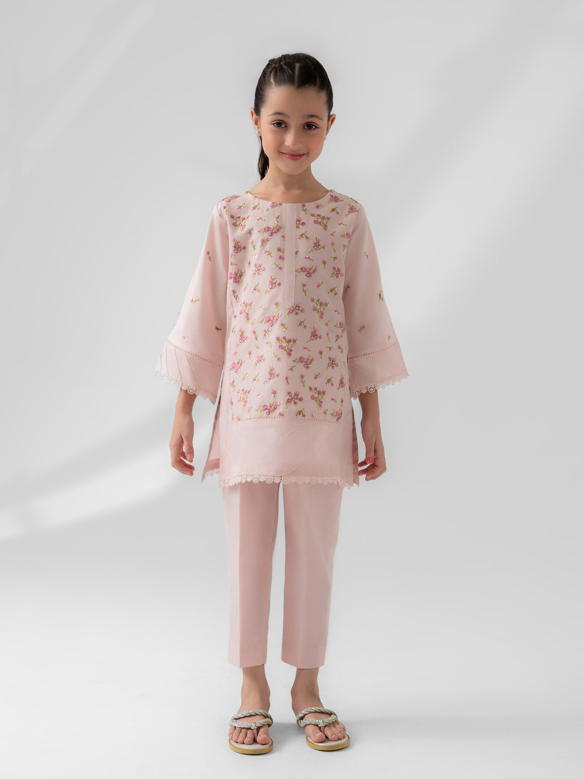 (Kids) 2 Piece - Embroidered Cambric Suit FKD-017