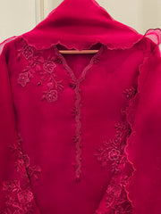 3 Piece - Pure Organza Embroidered Suit S112485