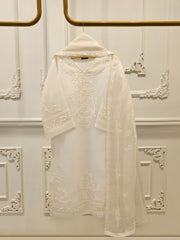 3 Piece - Pure Organza Embroidered Suit S112487