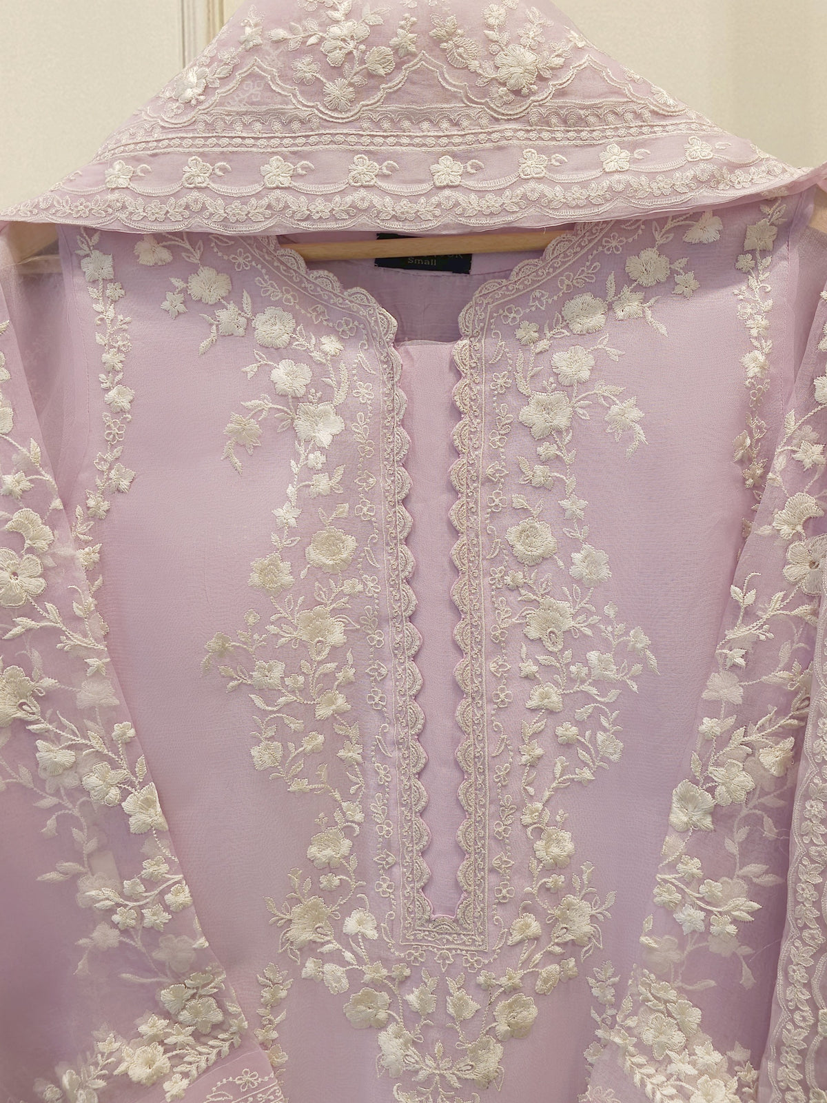 3 Piece - Pure Organza Embroidered Suit S112677