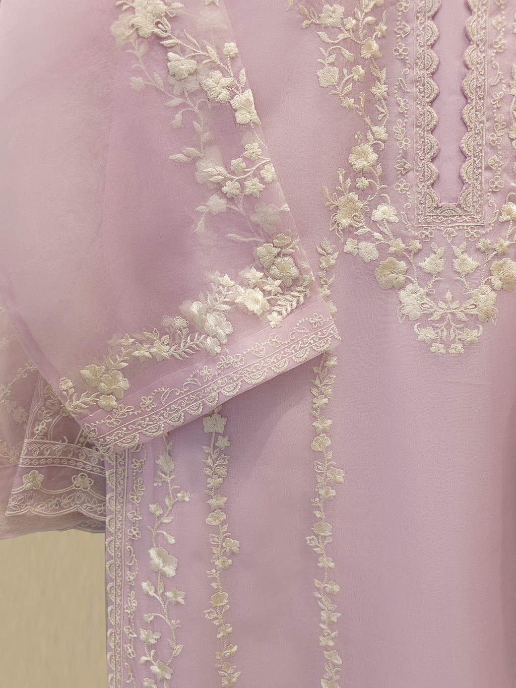 3 Piece - Pure Organza Embroidered Suit S112677