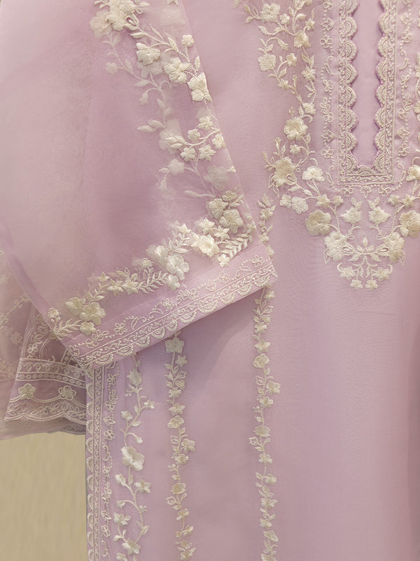 3 Piece - Pure Organza Embroidered Suit S112677