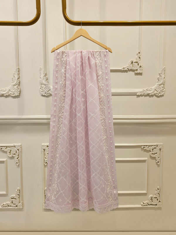 3 Piece - Pure Organza Embroidered Suit S112677