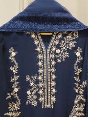 3 Piece - Pure Chiffon Embroidered Suit S112692