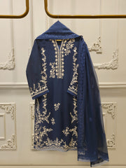 3 Piece - Pure Chiffon Embroidered Suit S112692