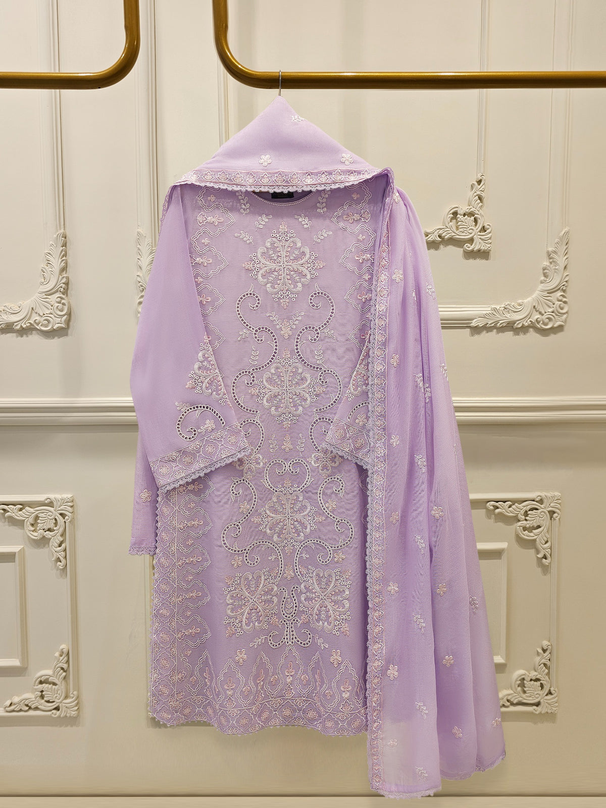 3 Piece - Pure Embroidered Cotton Net Suit S112803