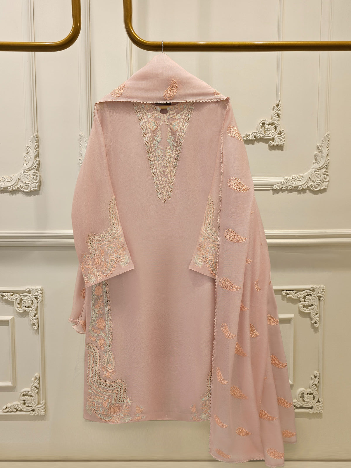 3 Piece - Pure Embroidered Cotton Net Suit S112902
