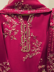 3 Piece- Pure Khaddi Silk Embroidered Suit S112921
