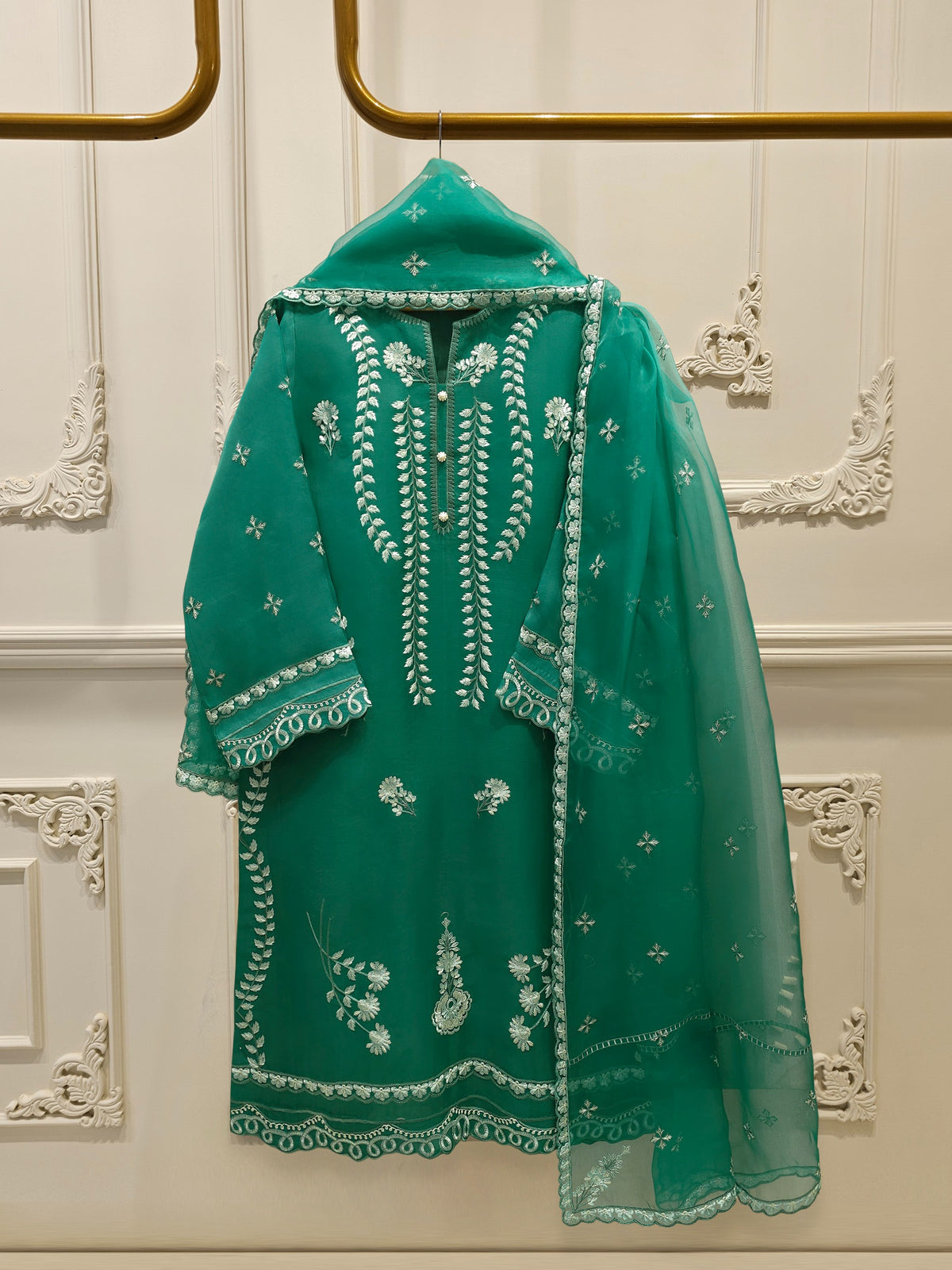 2 Piece - Pure Organza Embroidered Suit S112923