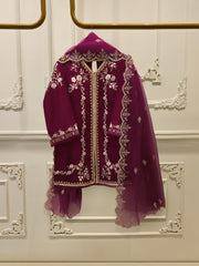 3 Piece-  Pure Embroidered Sheesha Silk Suit S112927