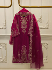 3 Piece-  Pure Embroidered Sheesha Silk Suit S112832