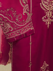 3 Piece-  Pure Embroidered Sheesha Silk Suit S112832