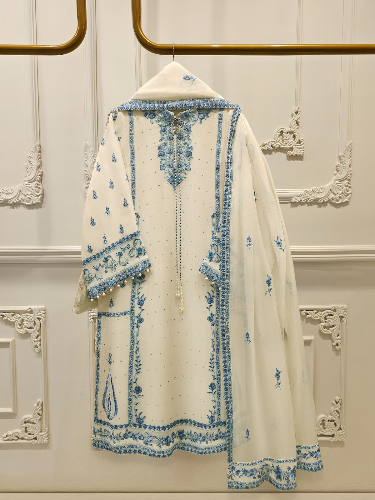 3 Piece - Pure Chiffon Embroidered Suit S112952