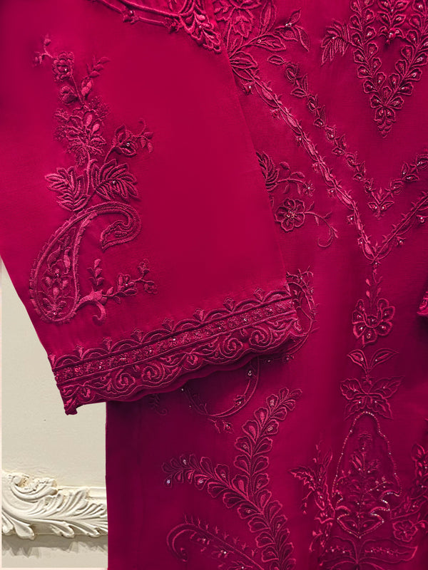 3 Piece - Pure Organza Embroidered Suit S112973