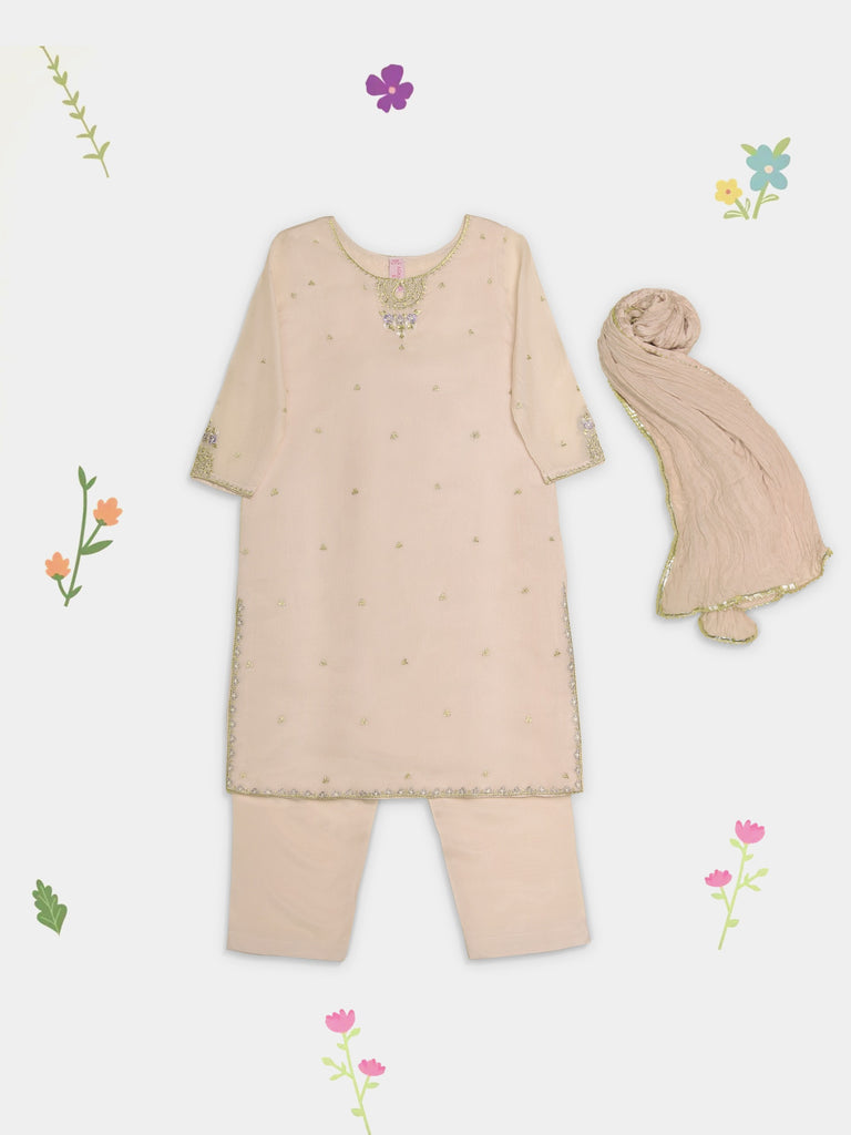 Agha Noor (Kids) 3 Piece - Embroidered Cotton Net Suit BRK-04, view 1
