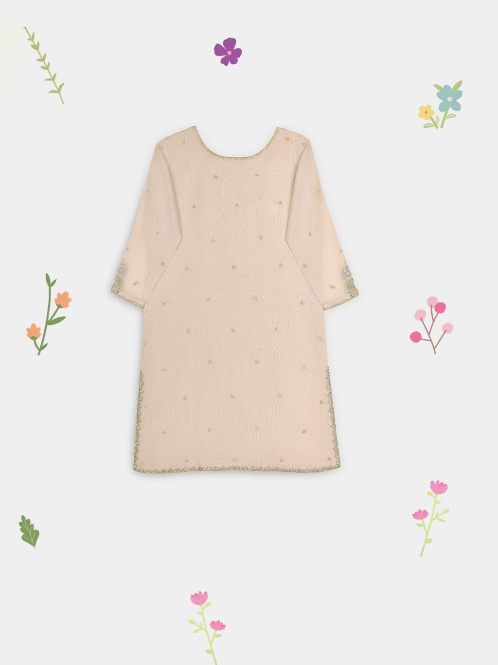 (Kids) 3 Piece - Embroidered Cotton Net Suit BRK-04