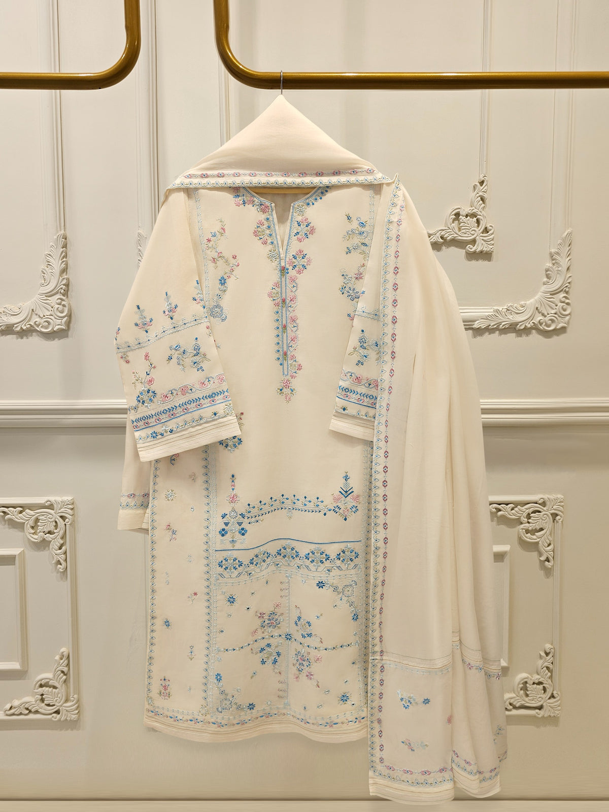 3 Piece - Embroidered Kora Cotton Suit  S113019