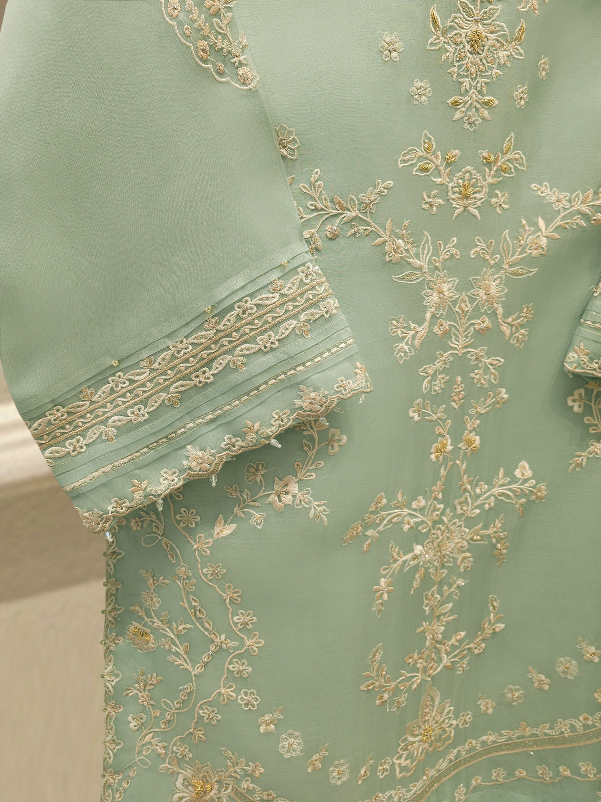 3 Piece - Pure Organza Embroidered Suit S113260