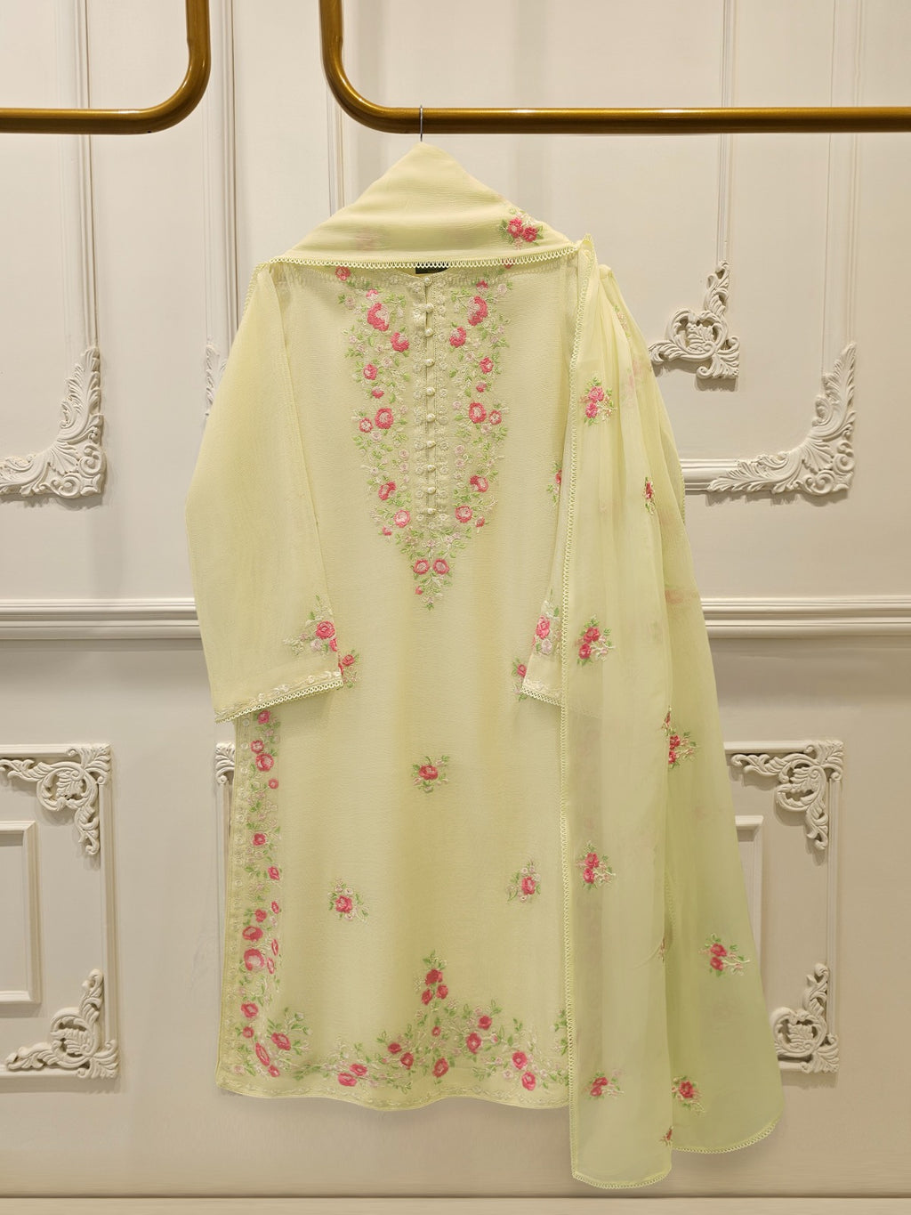 3 Piece - Pure Embroidered Cotton Net S113284