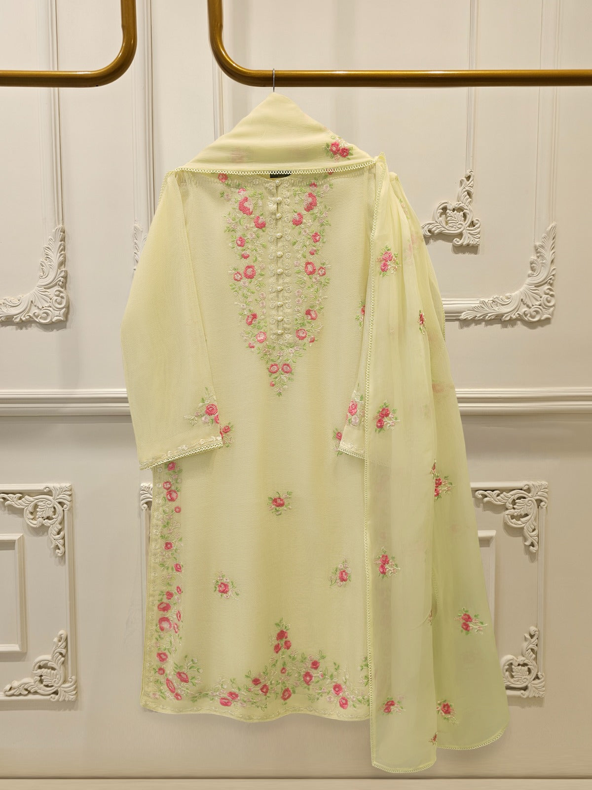 3 Piece - Pure Embroidered Cotton Net S113284