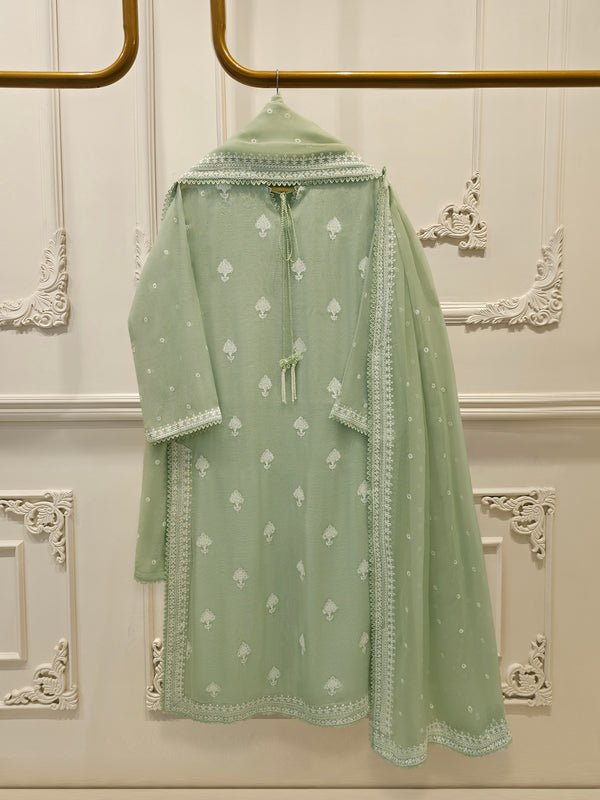 3 Piece - Pure Embroidered Cotton Net Suit S113595