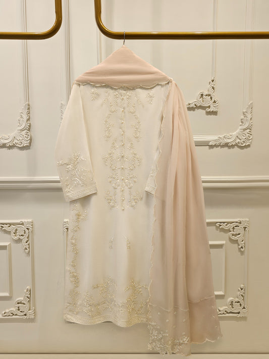 3 Piece - Pure Embroidered Cotton Net Suit S114054