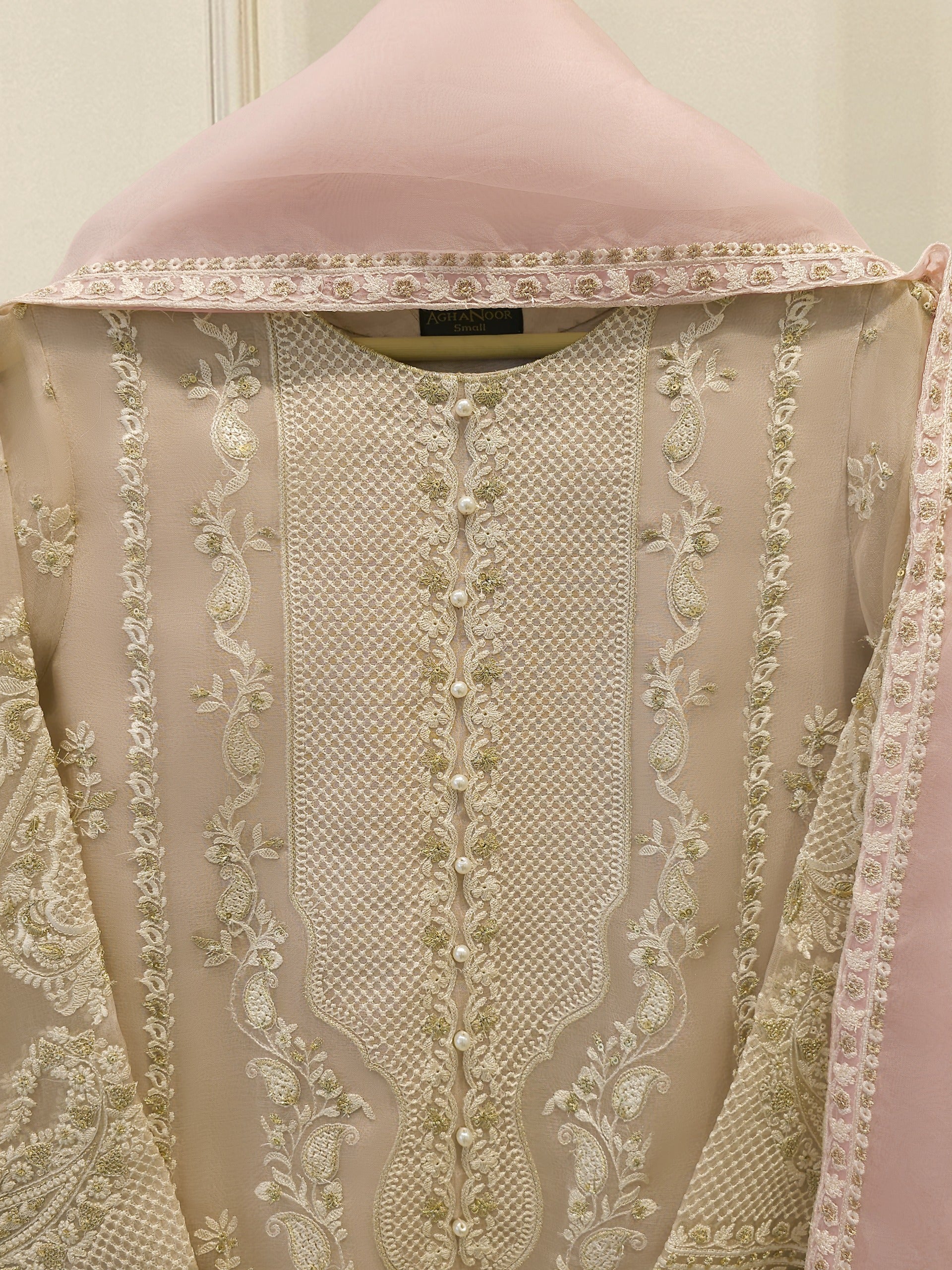 3 Piece - Pure Organza Embroidered Suit S114060 Secondary image