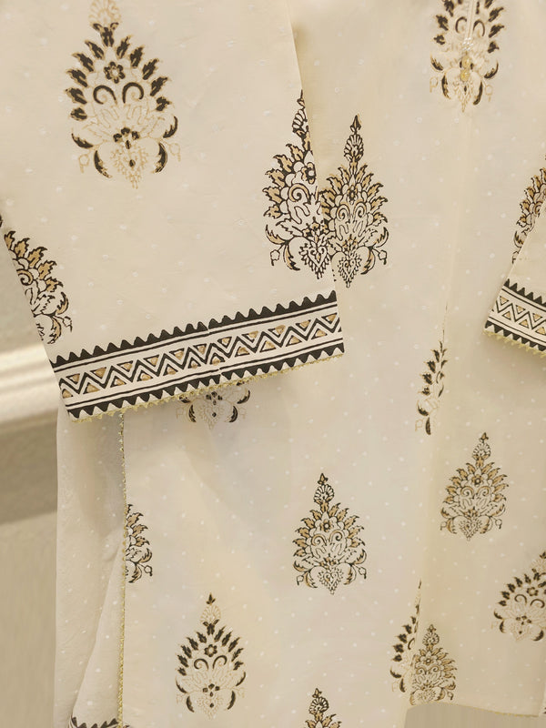 3 Piece - Hand Block Printed Kora Cotton Suit  S114102