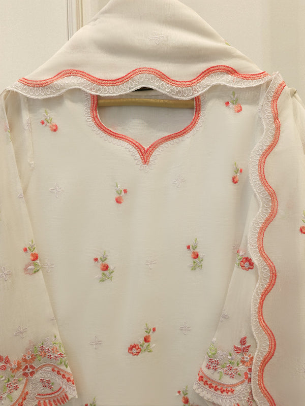 3 Piece - Pure Embroidered Cotton Net Suit S114104