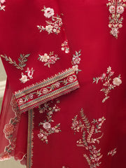 3 Piece - Pure Organza Embroidered Suit S114192