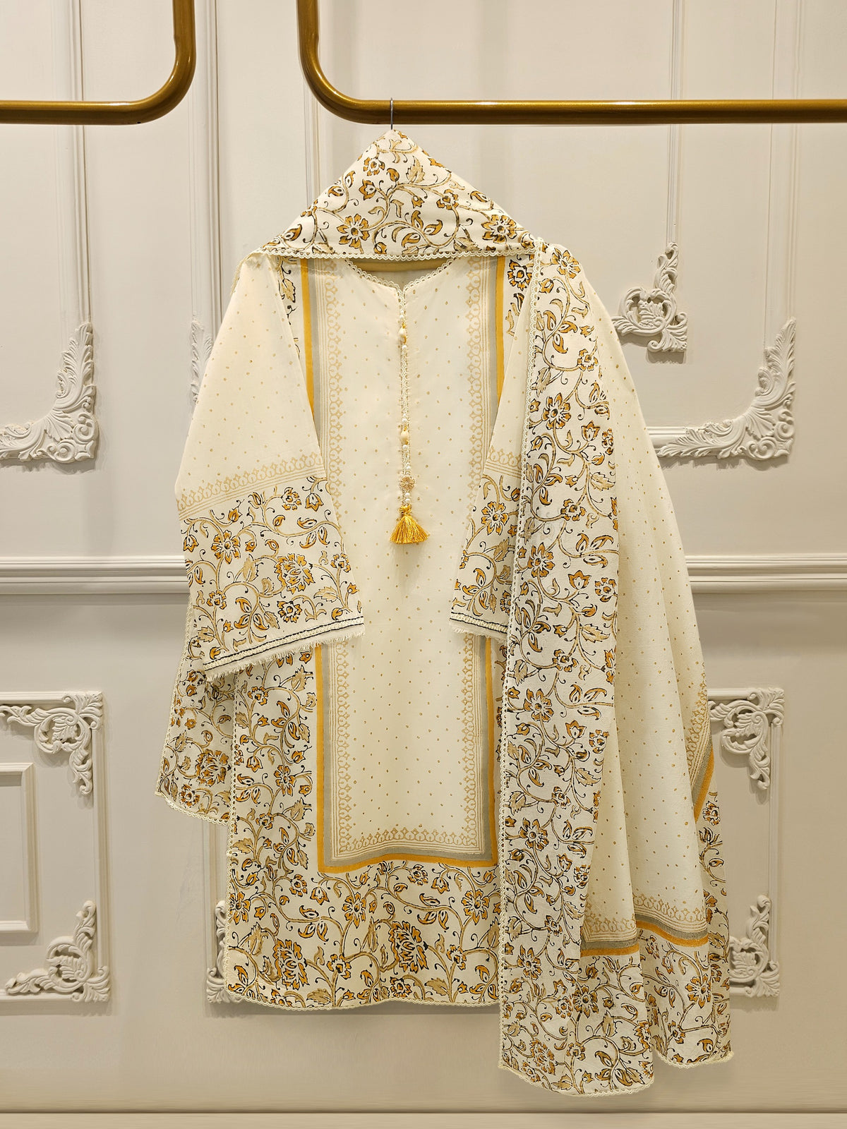 3 Piece - Hand Block Printed Kora Cotton Suit  S114196