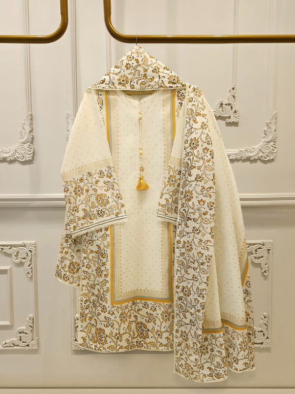 3 Piece - Hand Block Printed Kora Cotton Suit  S114196