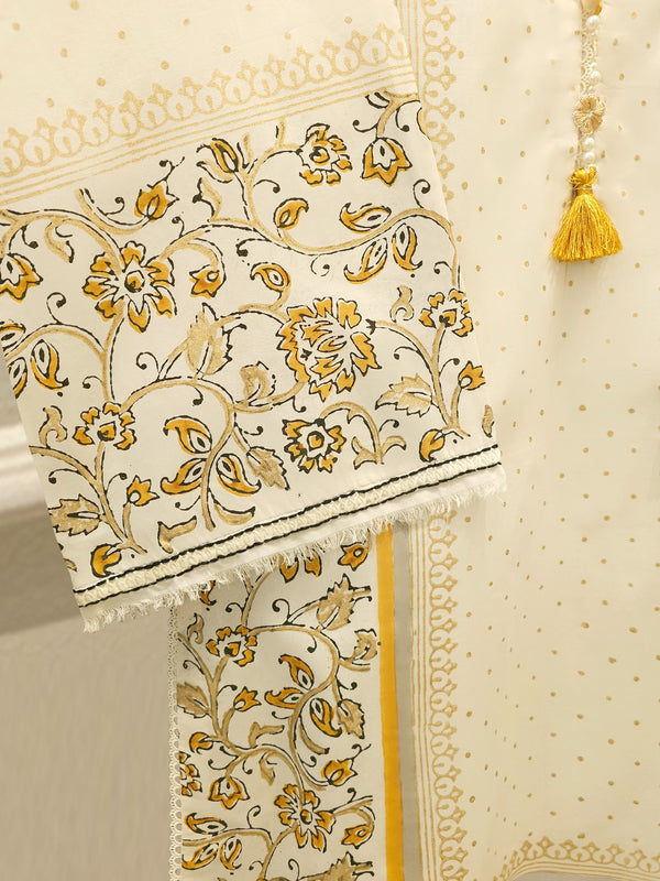 3 Piece - Hand Block Printed Kora Cotton Suit  S114196