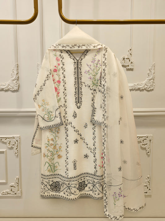 3 Piece - Embroidered Cotton Net Suit WS00304