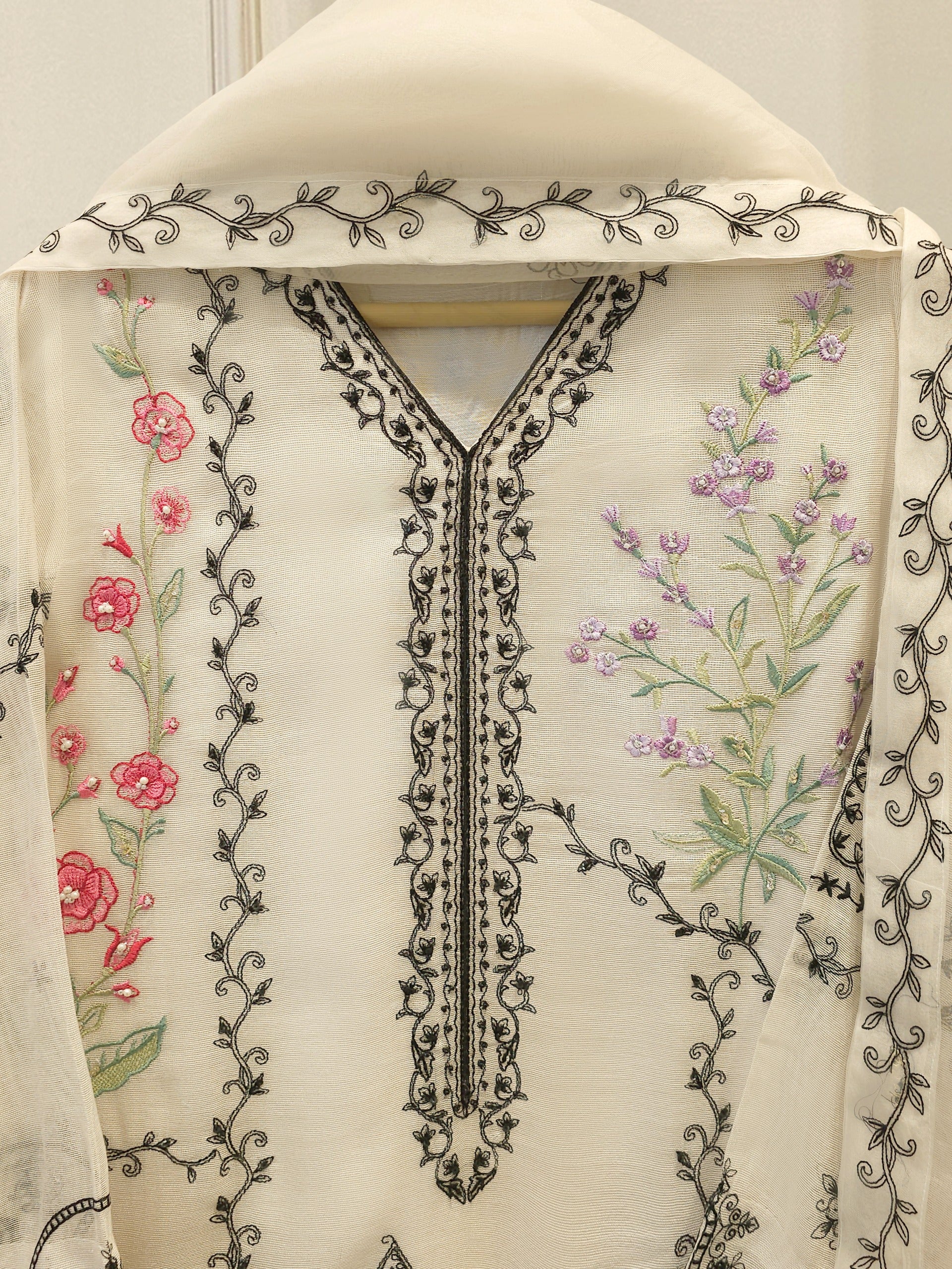 3 Piece - Embroidered Cotton Net Suit WS00304 Secondary image