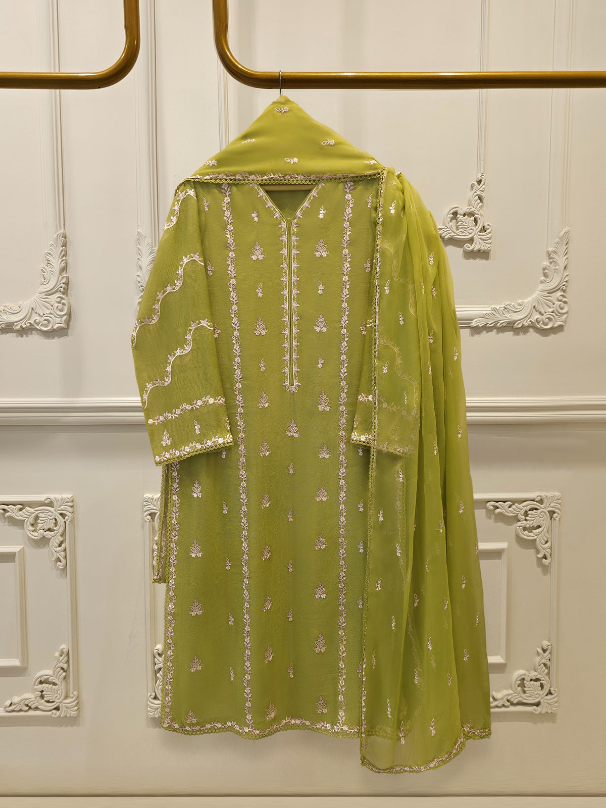 3 Piece - Pure Embroidered Cotton Net Suit S114214
