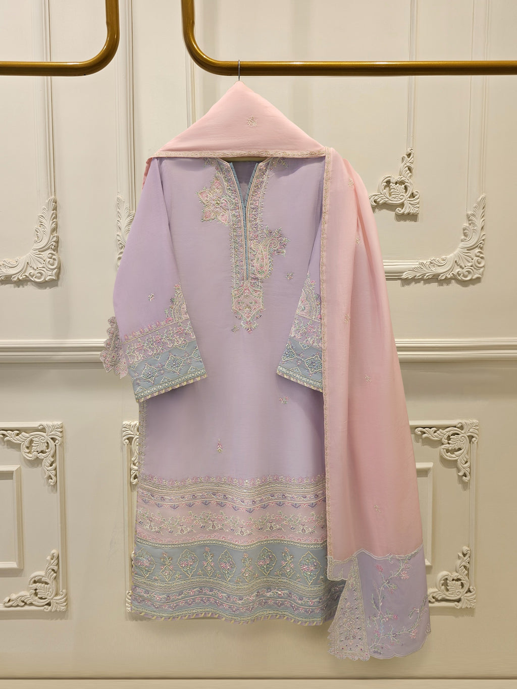 3 Piece - Embroidered Kora  Cotton Suit WS00305